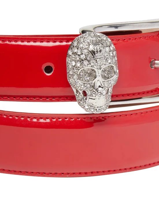 Patent Leather Belt Crystal Skull