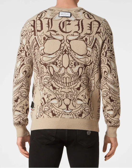 Cashmere & Silk Pullover Round Neck LS Paisley Bandana