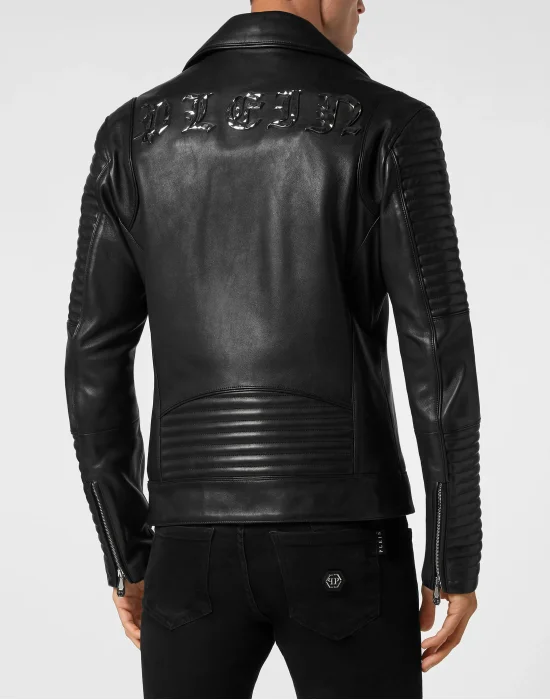 Padded Leather Biker Jacket Gothic Plein