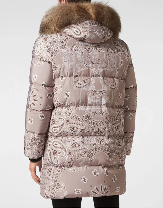 Nylon and Fur Parka Paisley Bandana