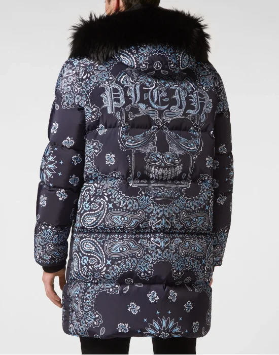 Nylon and Fur Parka Paisley Bandana