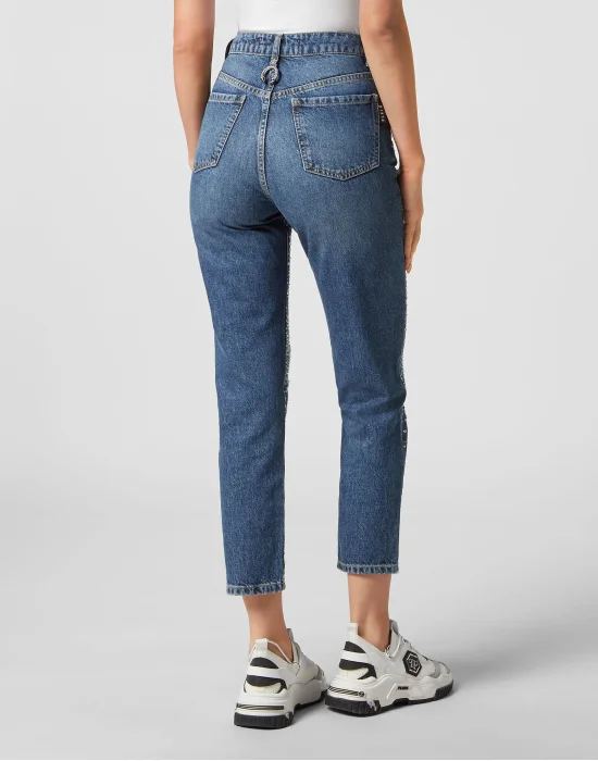 Denim Trousers Boyfriend Fit Crystal