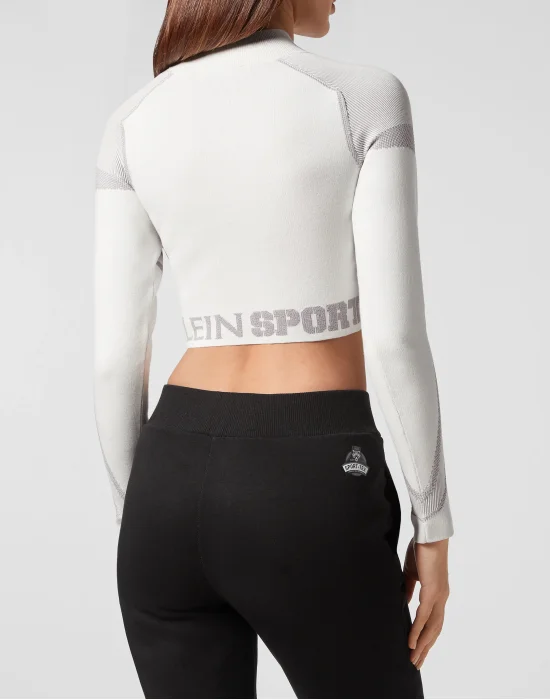 Knit Jacquard Cropped Top LS