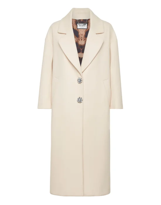 Oversized Wool  Long Coat Castoni Skull
