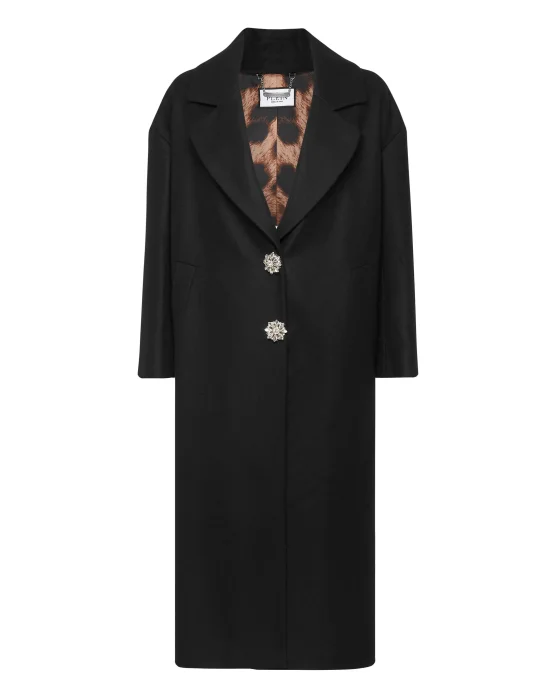Oversized Wool  Long Coat Castoni Skull