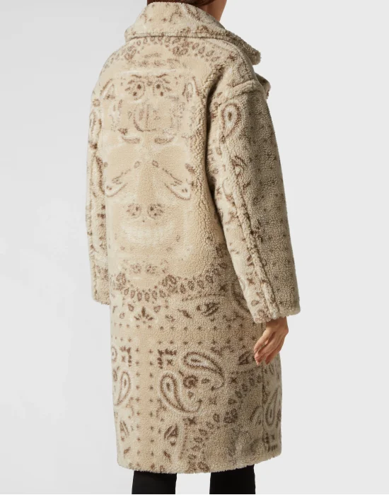 Eco Shearling Long Coat Paisley Bandana