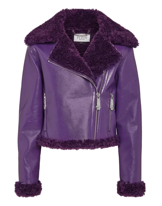 Eco Shearling Short Biker Jacket Skull&Bones