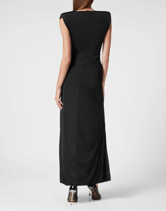 Shoulder Padded Long Dress