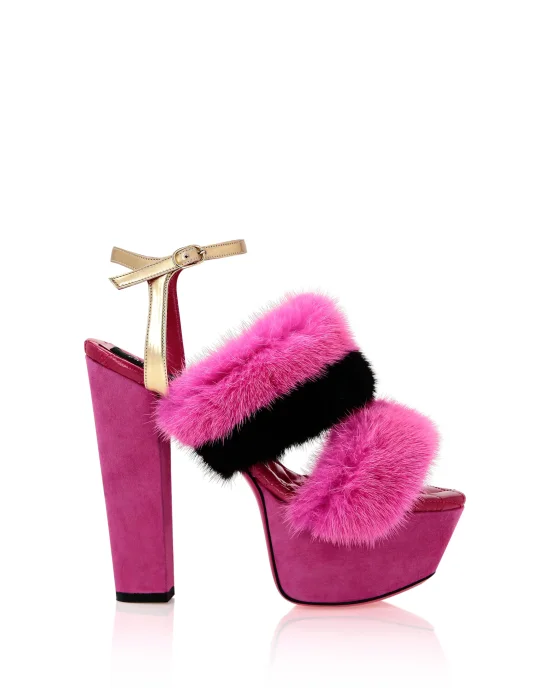 Platform Sandals High Heels With Real Fur