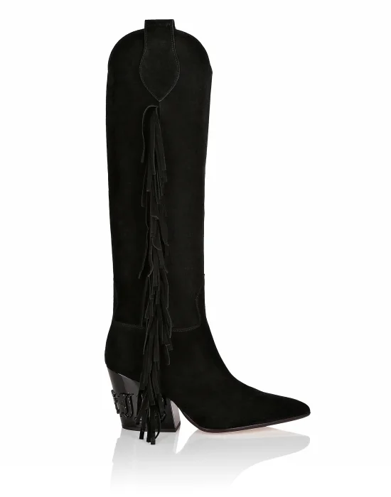 Suede Boots Mid Heels High Cowboy