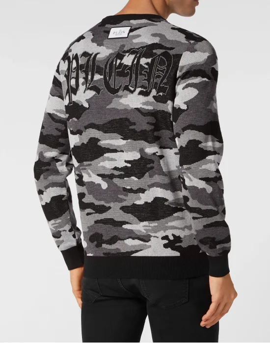 Merino Wool Pullover Round Neck LS Camouflage