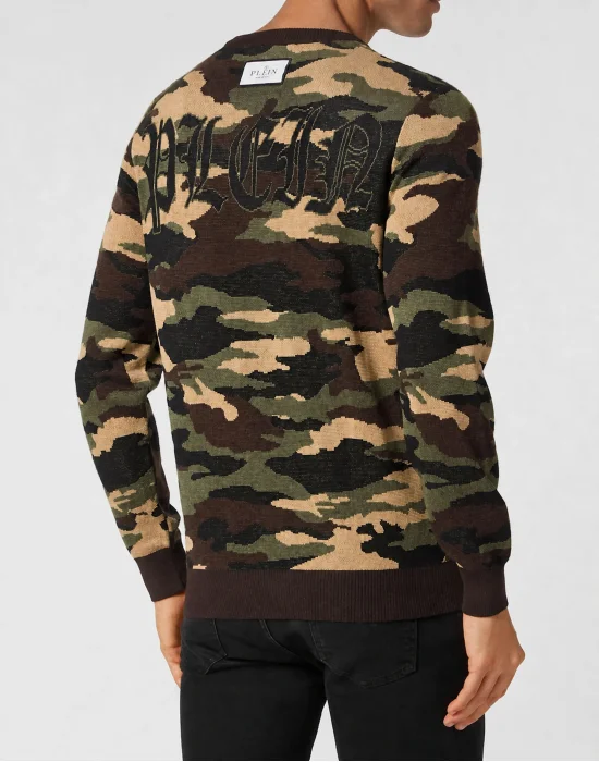 Merino Wool Pullover Round Neck LS Camouflage