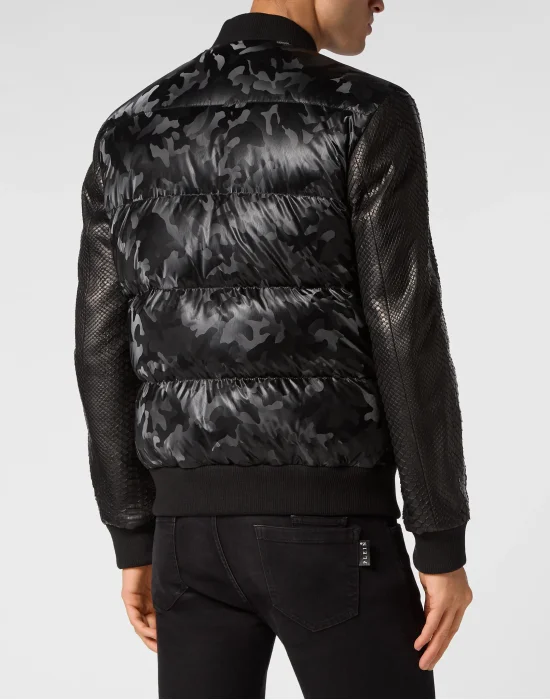 Nylon Bomber With Python Sleeves Camouflage