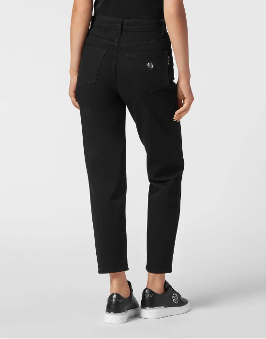 Crystal Denim Mom Fit Trousers Heart