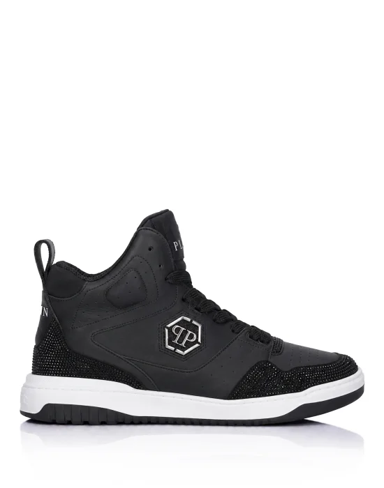 Mix Leather Hi-Top Sneakers Crystal