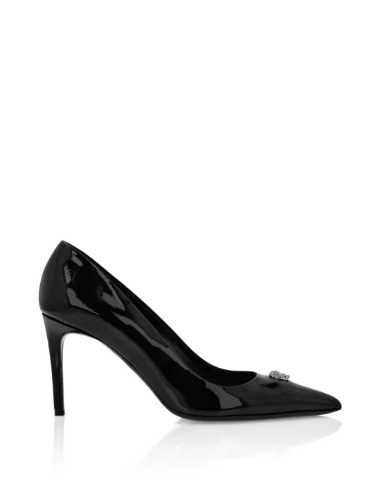 Patent Leather Mid Plein Heel Decollete Skull