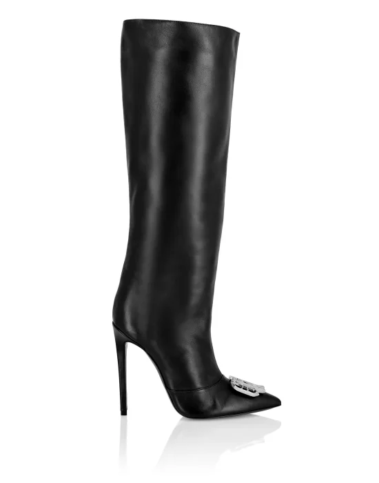 Nappa Leather Mid Plein Heels High  Boots Gothic Plein