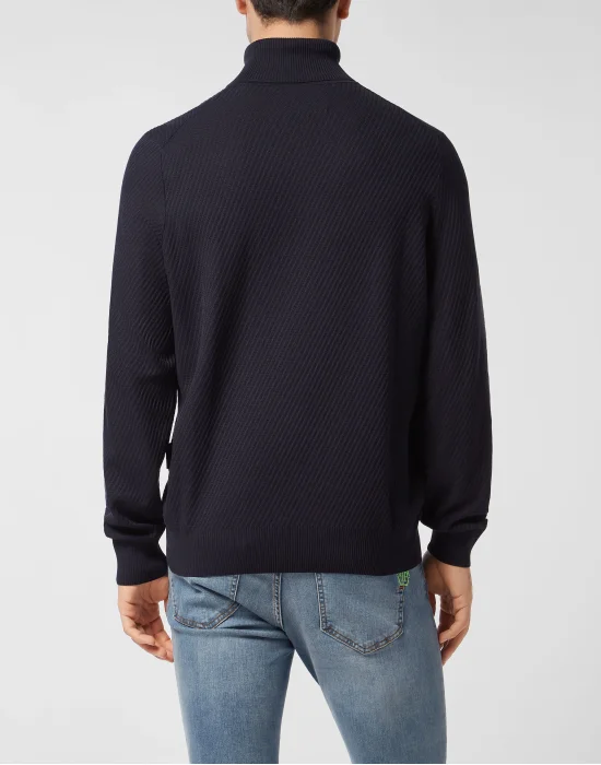 Knited Turtleneck Pullover Wool Silk Blend