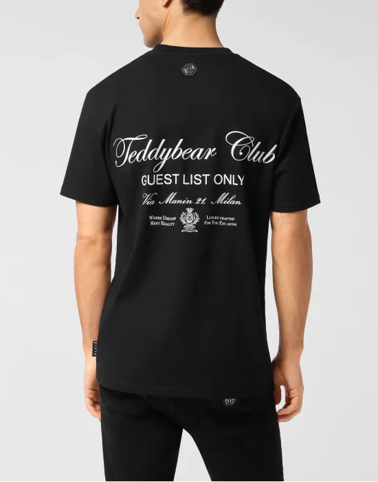 Embroidered Round Neck T-Shirt Strass Teddy Bear
