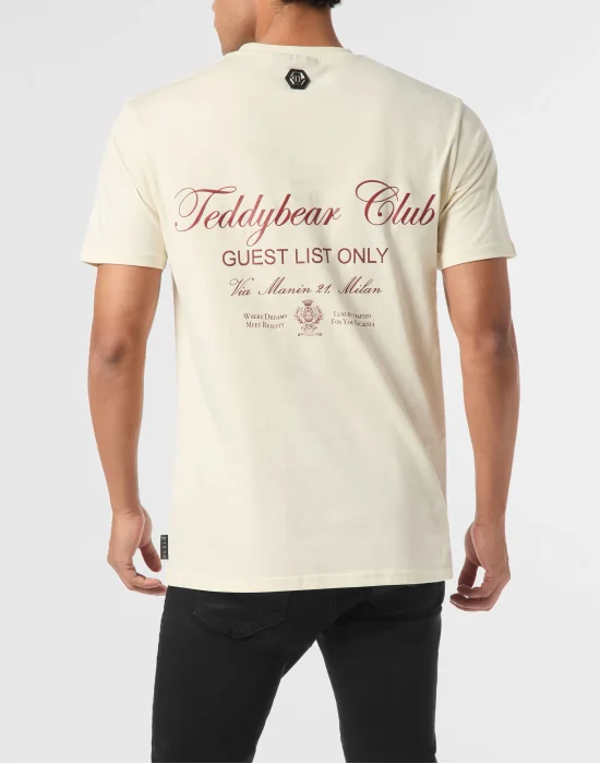 Embroidered Round Neck T-Shirt Strass Teddy Bear