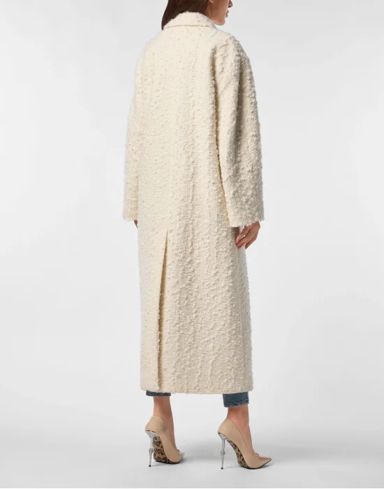 Boucle  Double-Breasted Long Coat