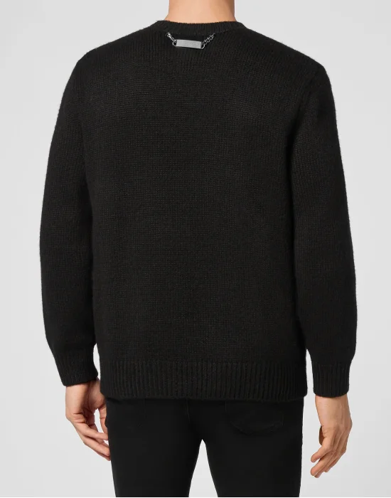Wool Embroidery Jacquard Pullover Round Neck LS Teddy Bear