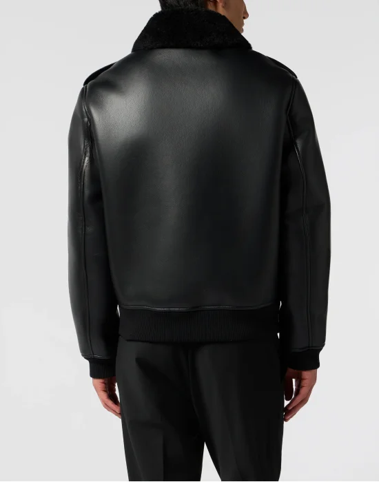 Slim Fit Eco Shearling Aviator Jacket