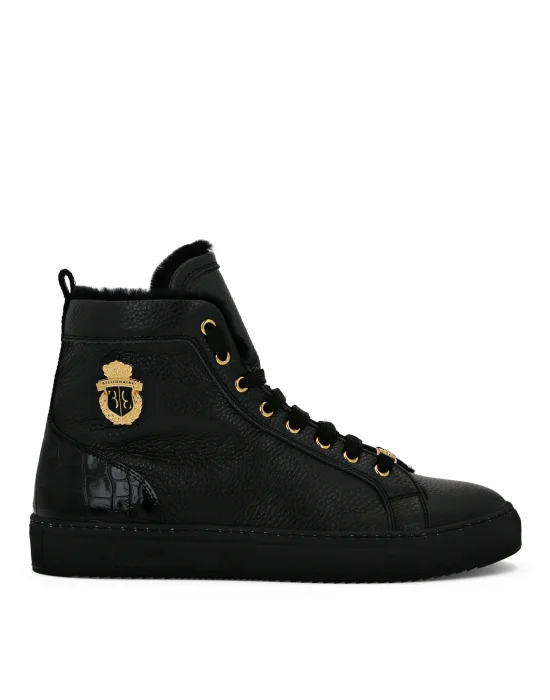 Leather Hi-Top Sneakers with Real Fur