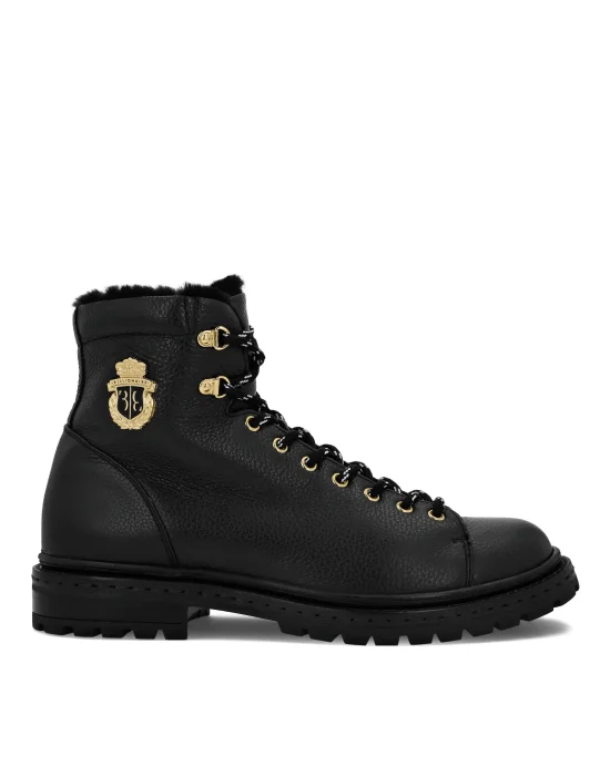 Leather Boots Mid Flat With Fur