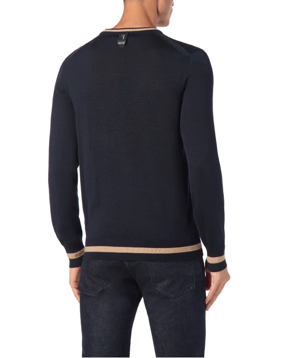 Cashmere & Silk Pullover Round Neck LS with Elaphe Inserts