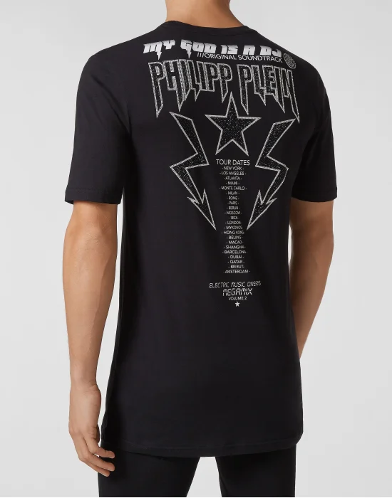 T-shirt Black Cut Round Neck DJ Plein