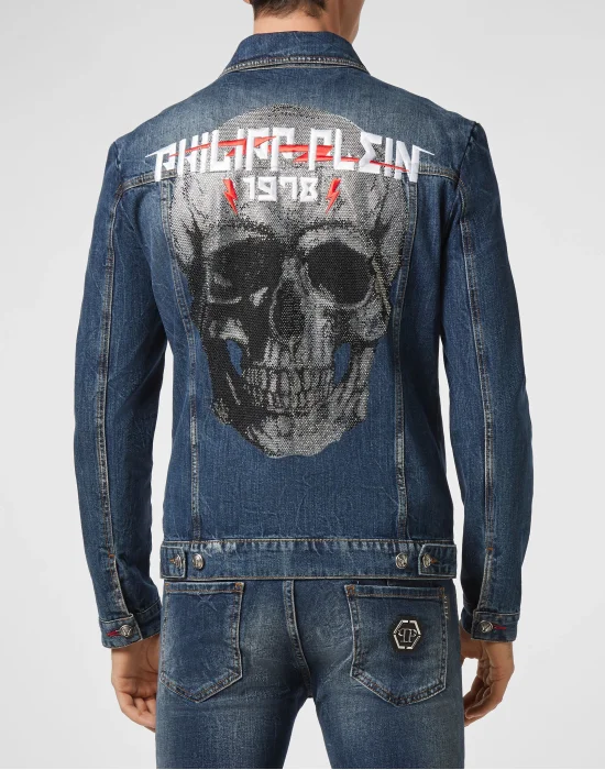 Denim Jacket Skull crystal