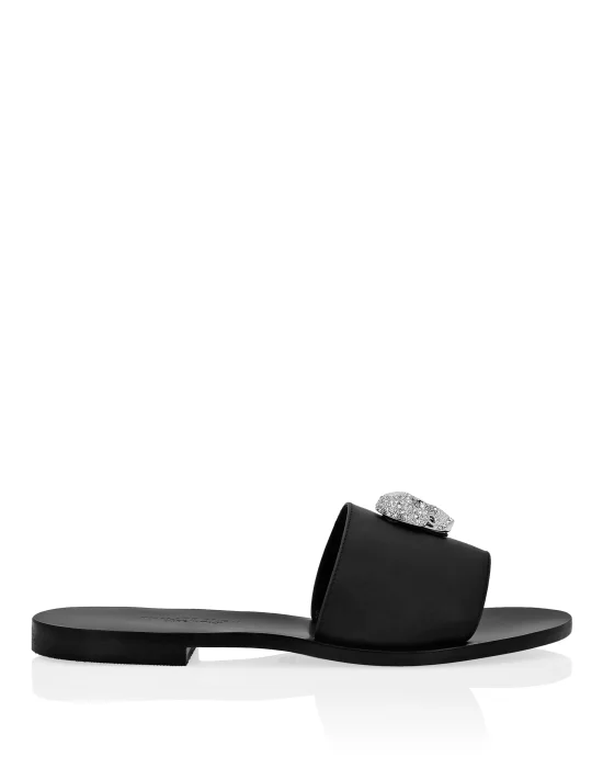 Leather Sandals Flat Skull crystal