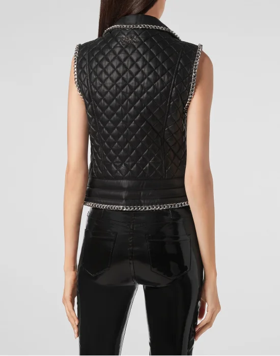 Leather Vest Short Chains