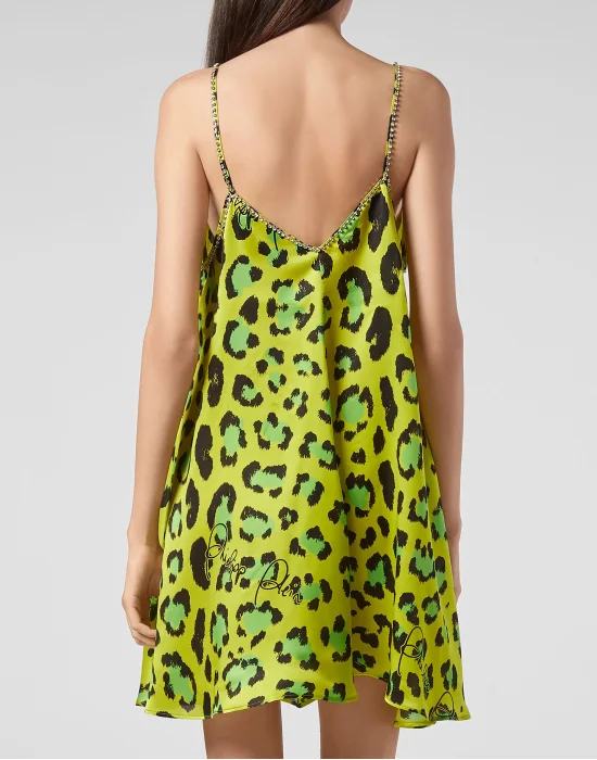 Satin Short Dress Leopard