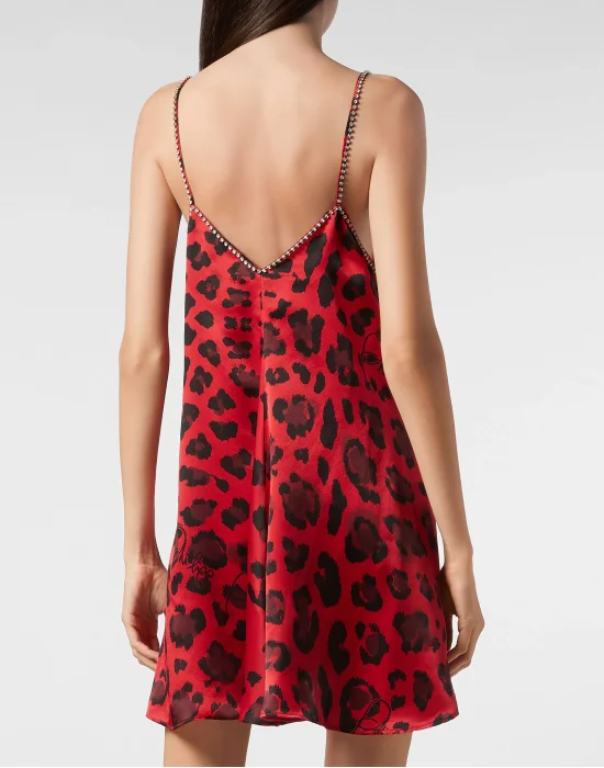 Satin Short Dress Leopard