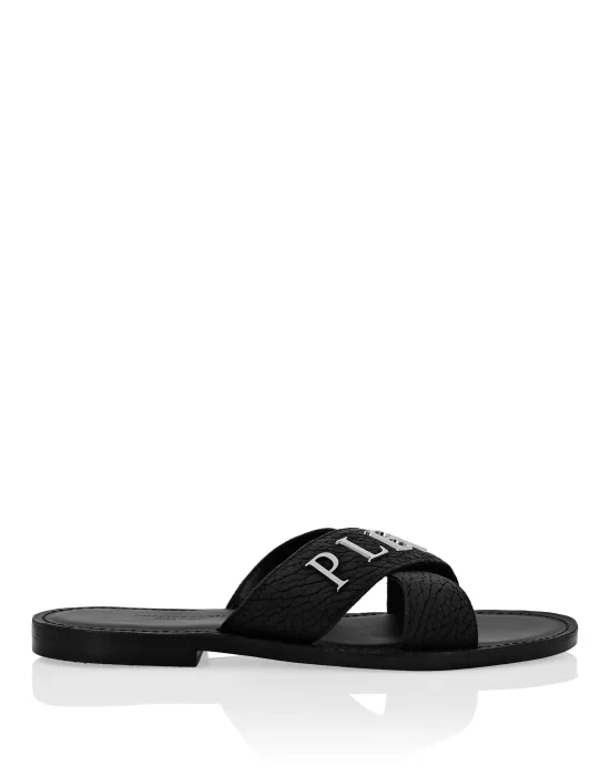Leather Sandals Flat Iconic Plein