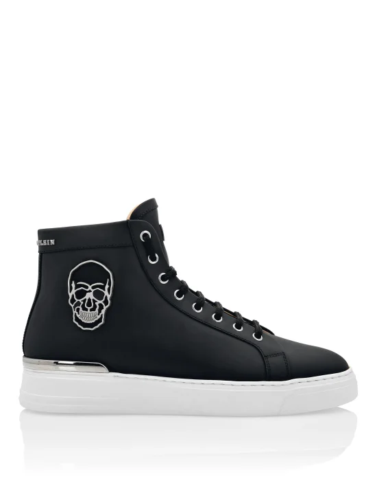 Rubber Leather Hi-Top Sneakers Skull
