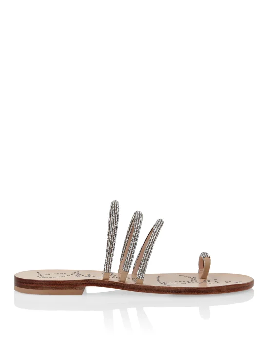 Suede Sandals Flat Crystal