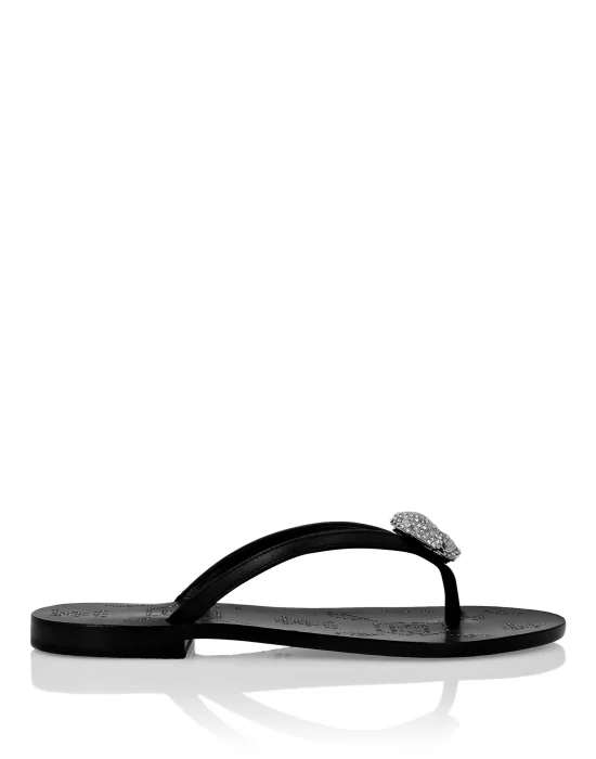 Leather Flip Flop Crystal Skull