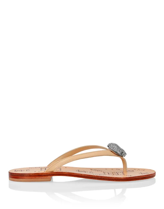 Leather Flip Flop Crystal Skull