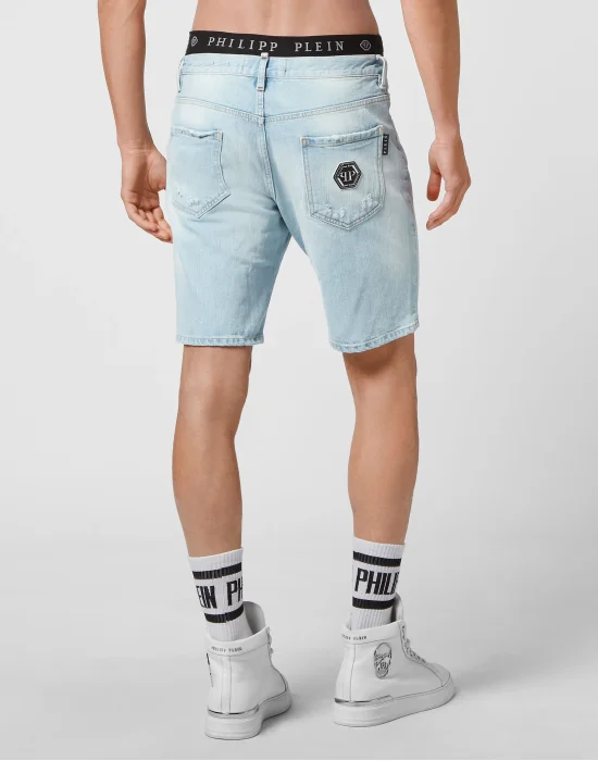 Denim Capri Shorts Destroyed