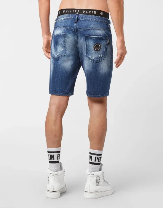Denim Capri Shorts Destroyed