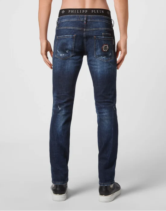 Denim Trousers Straight Cut Destroyed