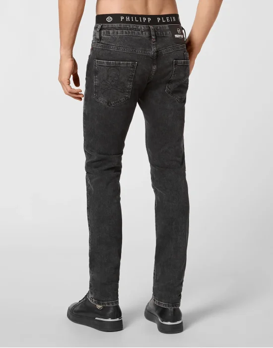 Denim Trousers Super Straight Cut Skull