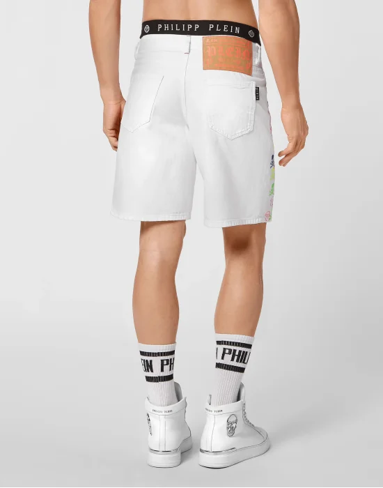 Denim Capri Shorts Skull
