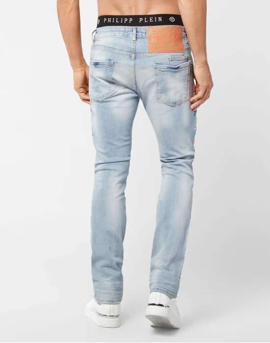 Denim Trousers Super Straight Cut Skull