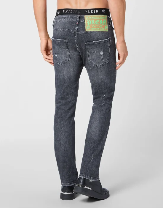 Denim Trousers Super Straight Cut Skull