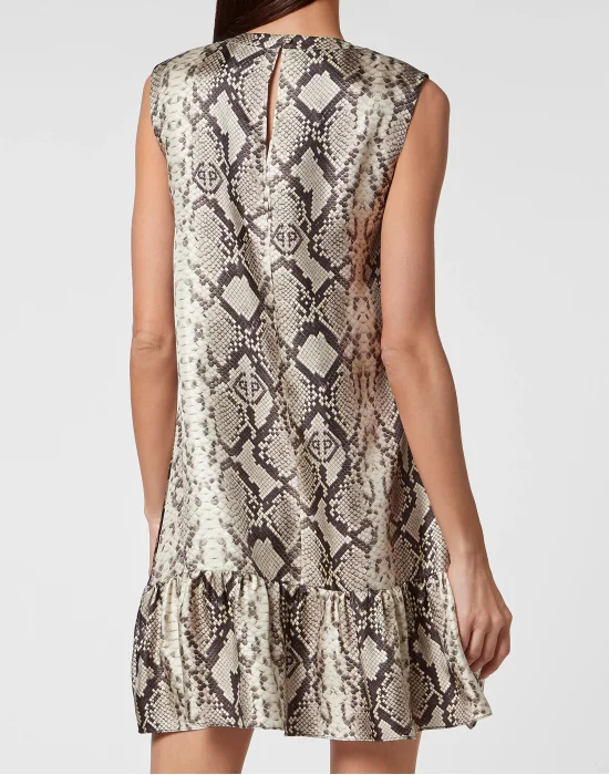 Python Print Twill Flare Mini Dress