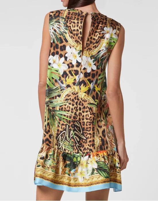 Twill Flare Mini Dress Leopard